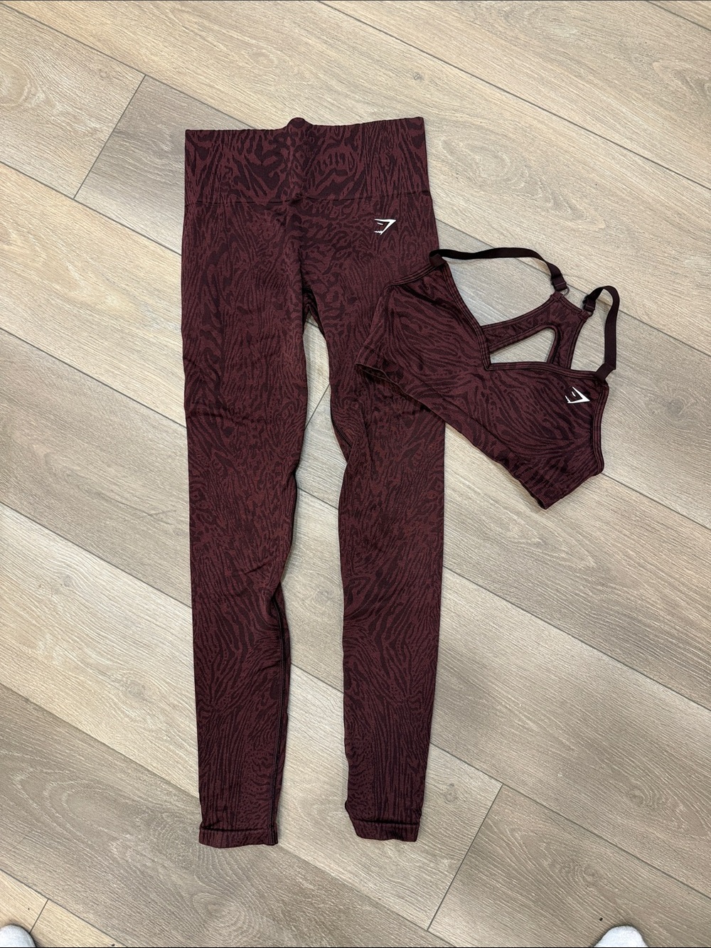 Gymshark Maroon Textured High-Waist Leggings & Strappy Sports Bra Set